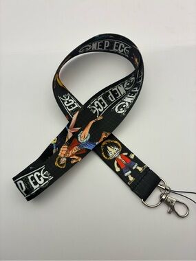 Onepiece Black Anime Character Lanyard with Yellow and Red Accents